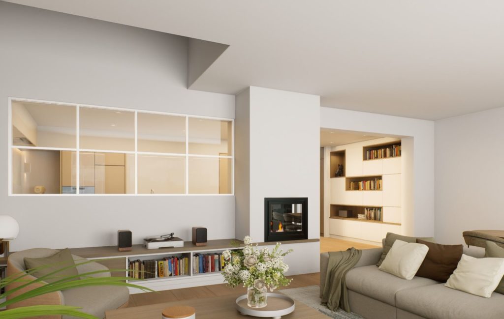 aménagements intérieurs d'un salon et d'une bibliothèque dans un appartement